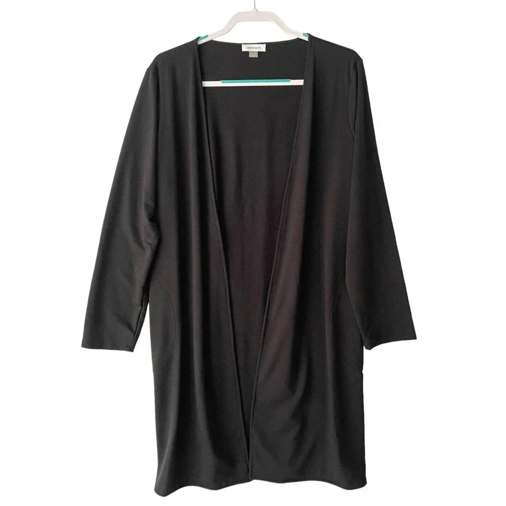 Calvin Klein Black Stretch Top Coat PXL Work Wear - Picture 2 of 7